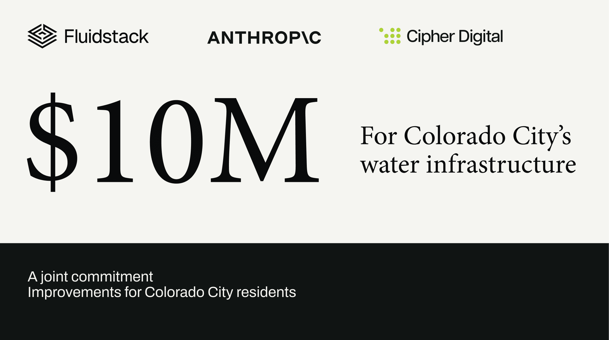 Fluidstack, Anthropic and Cipher Digital: $10M for Colorado City’s water infrastructure. A joint commitment to improvements for Colorado City residents.